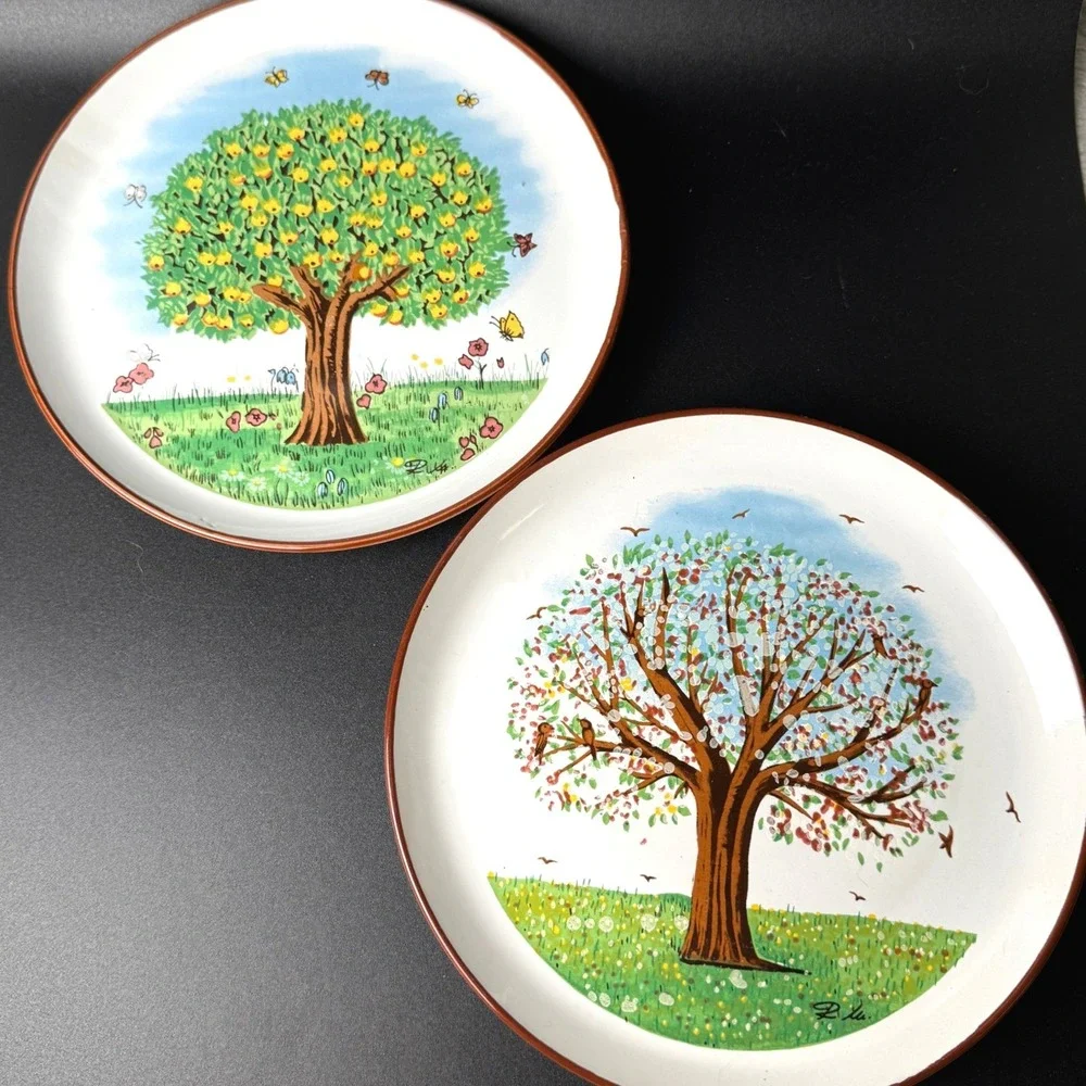 Vintage Oakstone Seneca 1983 Tree Seasons Art Decorative Plates Set 2 Signed